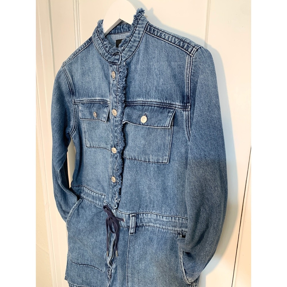 Hudson Jeans Blue Denim M Utility Romper Drawstring Ruffle Collar Long Sleeves - Picture 3 of 16